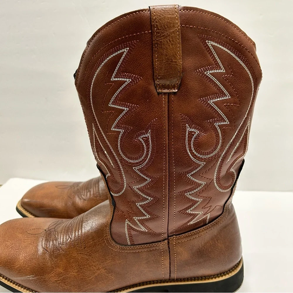 Lishan men’s Western brown cowboy boots embroidered mid calf  size 11/EU47 - Picture 4 of 7